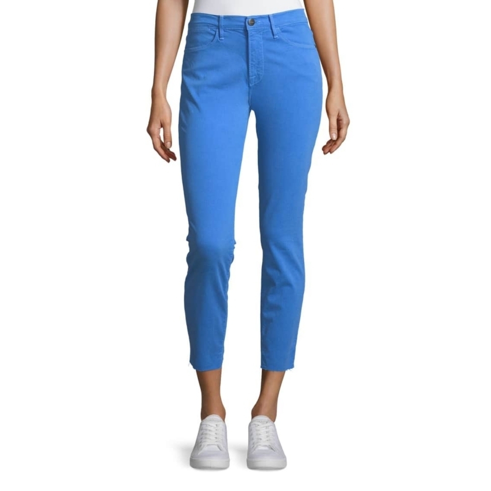 FRAME // le high skinny 5 pocket crop silhouette raw hem jeans in coastal blue